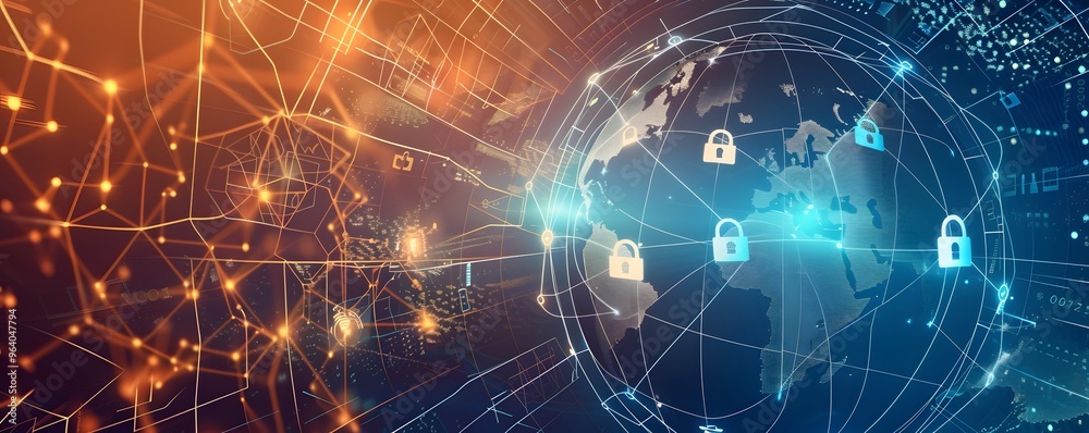 Obraz premium Global Network Security with Padlocks on Earth