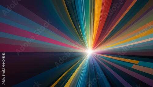 A vibrant abstract image featuring a radial burst of colorful light rays converging towards a bright central point. The dynamic, high-energy composition creates a sense of movement and excitement.. AI