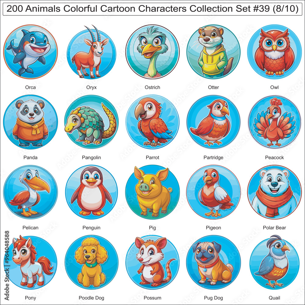 Animals Colorful Cartoon Characters Collection Set of 200 Isolated Animals Part 8