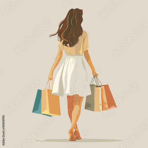 Woman Carrying Shopping Bags Vector Illustration