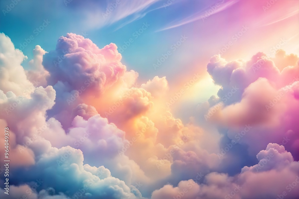 Vibrant sunlit clouds with pastel hues under colorful sky in serene atmosphere