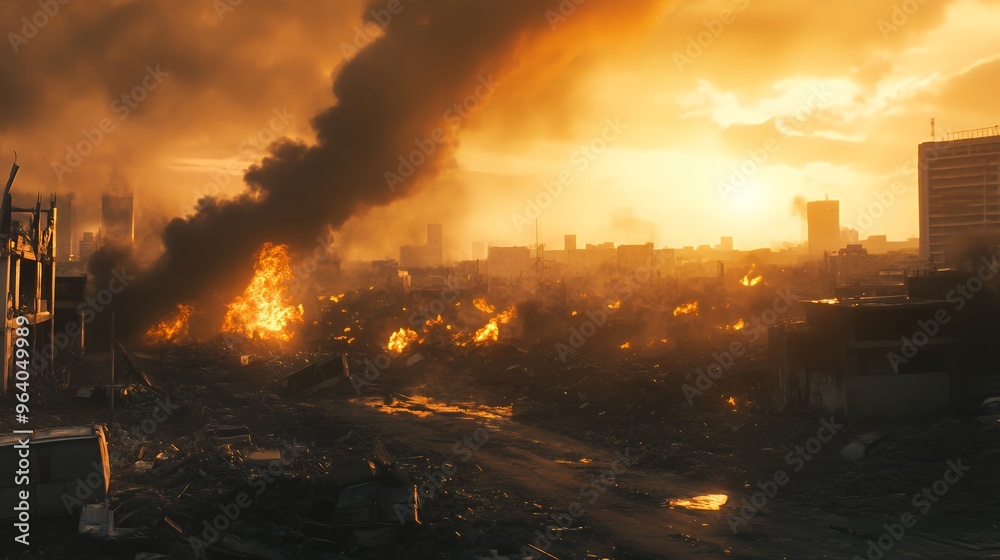 Fototapeta premium View of the city engulfed in flames during a massive fire