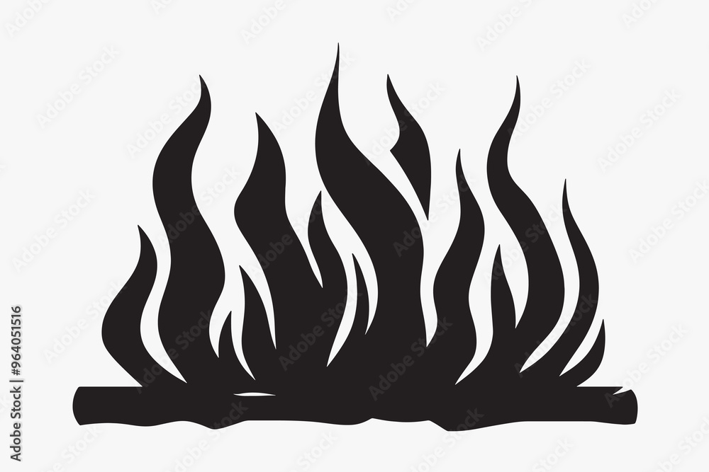 Silhouette flames burning log graphic Silhouette flames burning log graphic