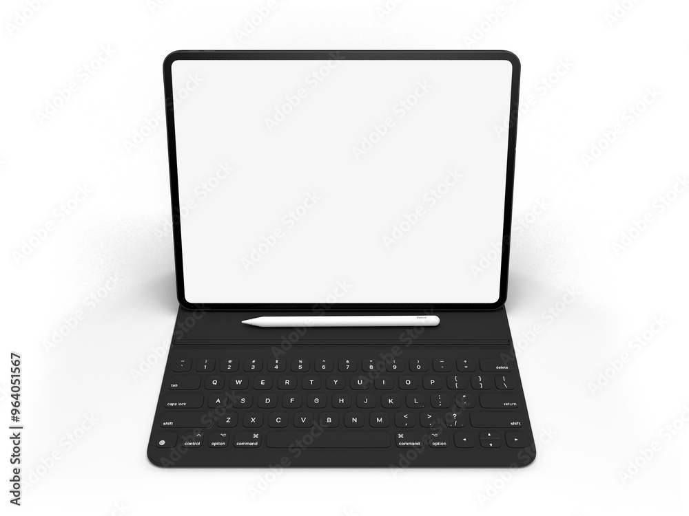 Modern Digital tablet empty screen with keyboard and pen. Mockup template for presentation branding, corporate identity, advertising, identity global business, website design, app Modern Digital tablet empty screen with keyboard and pen. Mockup template for presentation branding, corporate identity, advertising, identity global business, website design, app