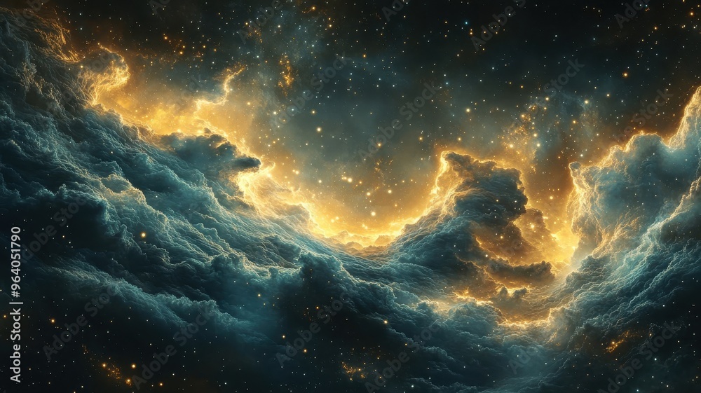 Fototapeta premium Space in Art Nouveau style with elegant curves, ornate details, celestial patterns, and sophisticated design elements.