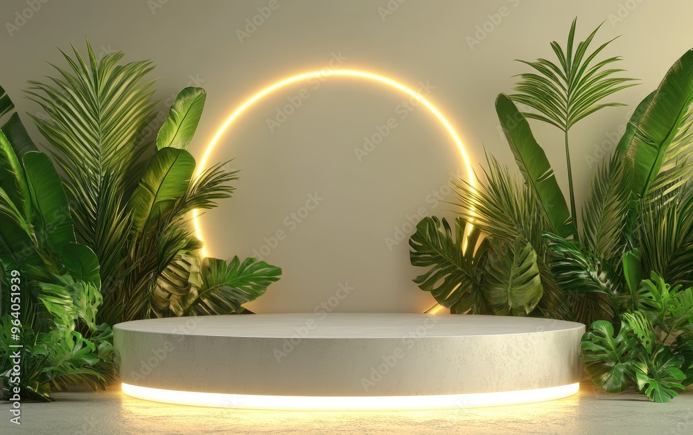 Fototapeta premium Naturalistic Podium Featuring Vegetation 3D Render