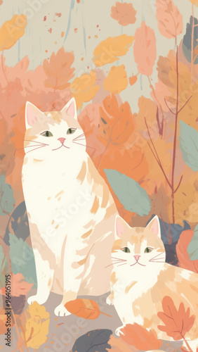 Autumn cats amidst colorful leaves