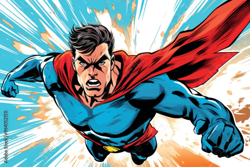Superhero flying action comic illustration