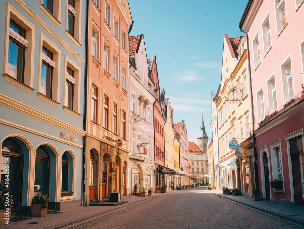Charming European Town Street on a Sunny Day Charming European Town Street on a Sunny Day