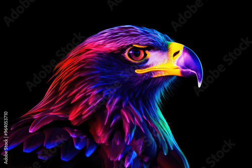 Vibrant Color Spectrum Eagle Portrait on Black