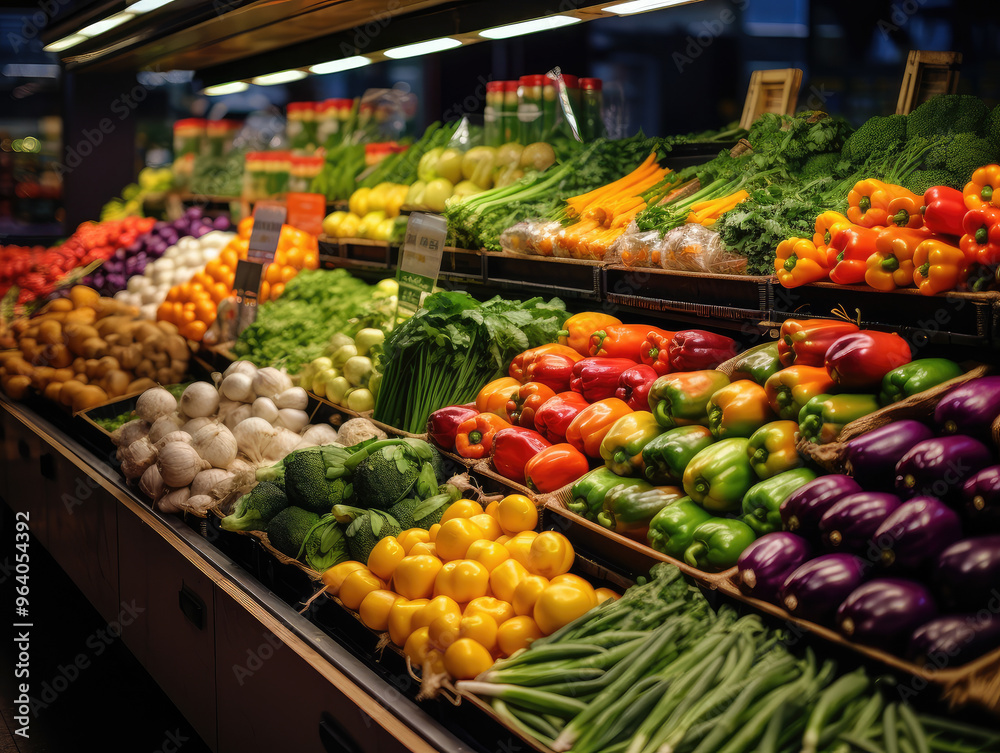 Fototapeta premium Colorful Fresh Vegetables on Display at Market Stall