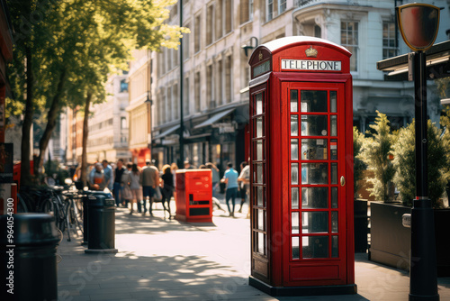 Wallpaper Mural Iconic Red Telephone Booth on a Busy City Street Torontodigital.ca