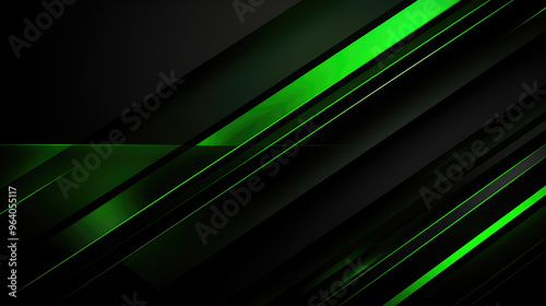 Dynamic Green Neon Lines on Dark Abstract Background