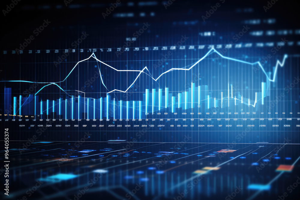 Dynamic Stock Market Data Visualization in Blue Hues