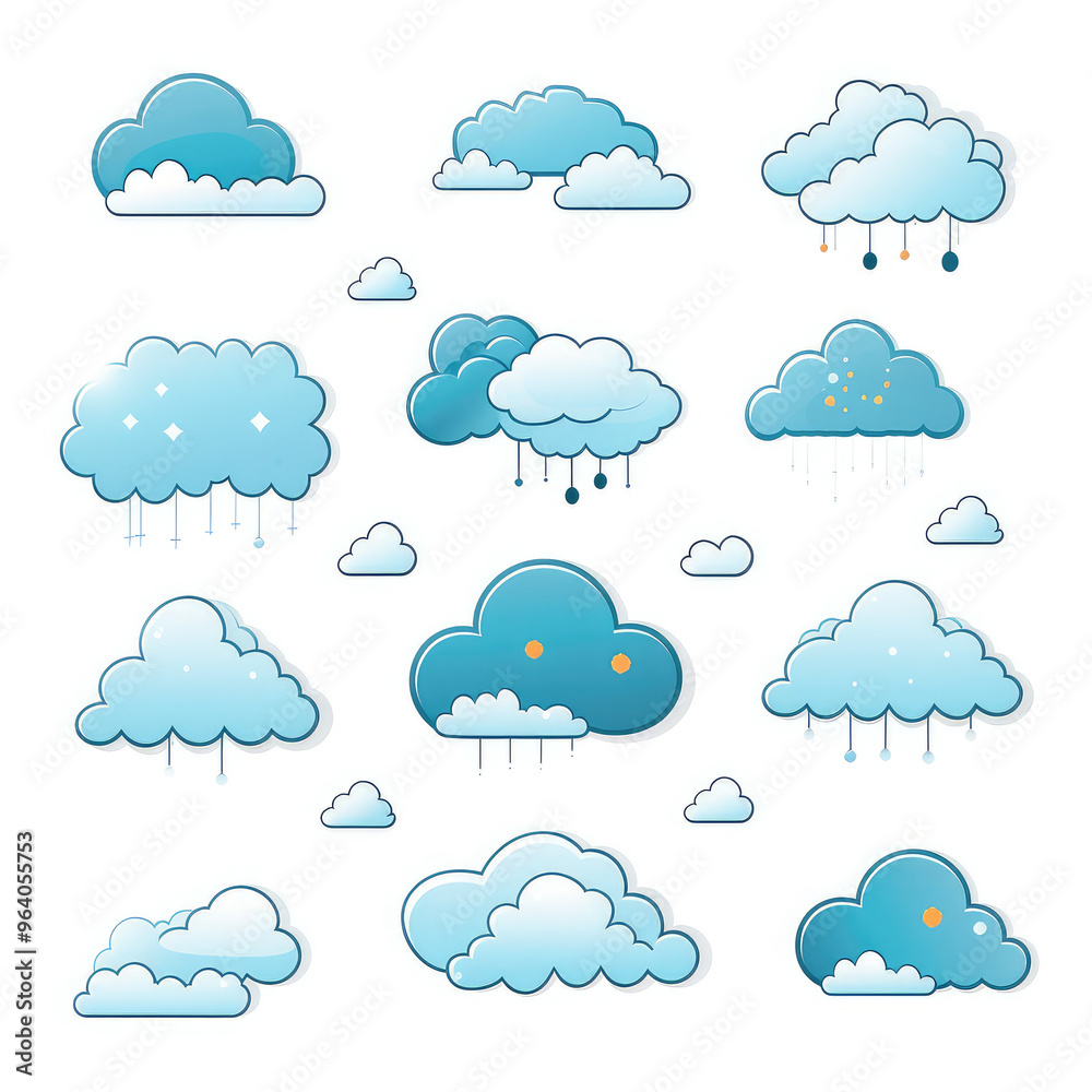 Variety Pack of Cartoon Cloud Icons With Weather Variety Pack of Cartoon Cloud Icons With Weather