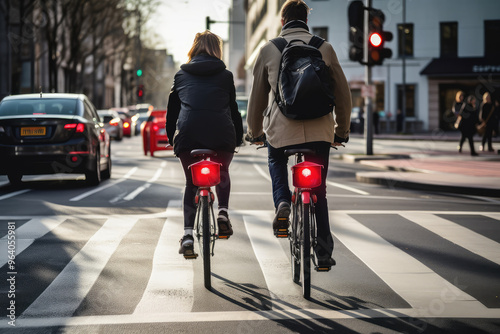 Urban Cyclists on a City Street at Sunset