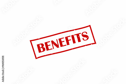 Benefits stamp, Benefits red square stamp.