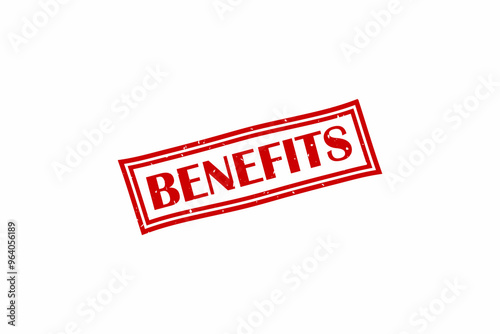 Benefits stamp, Benefits red square stamp.