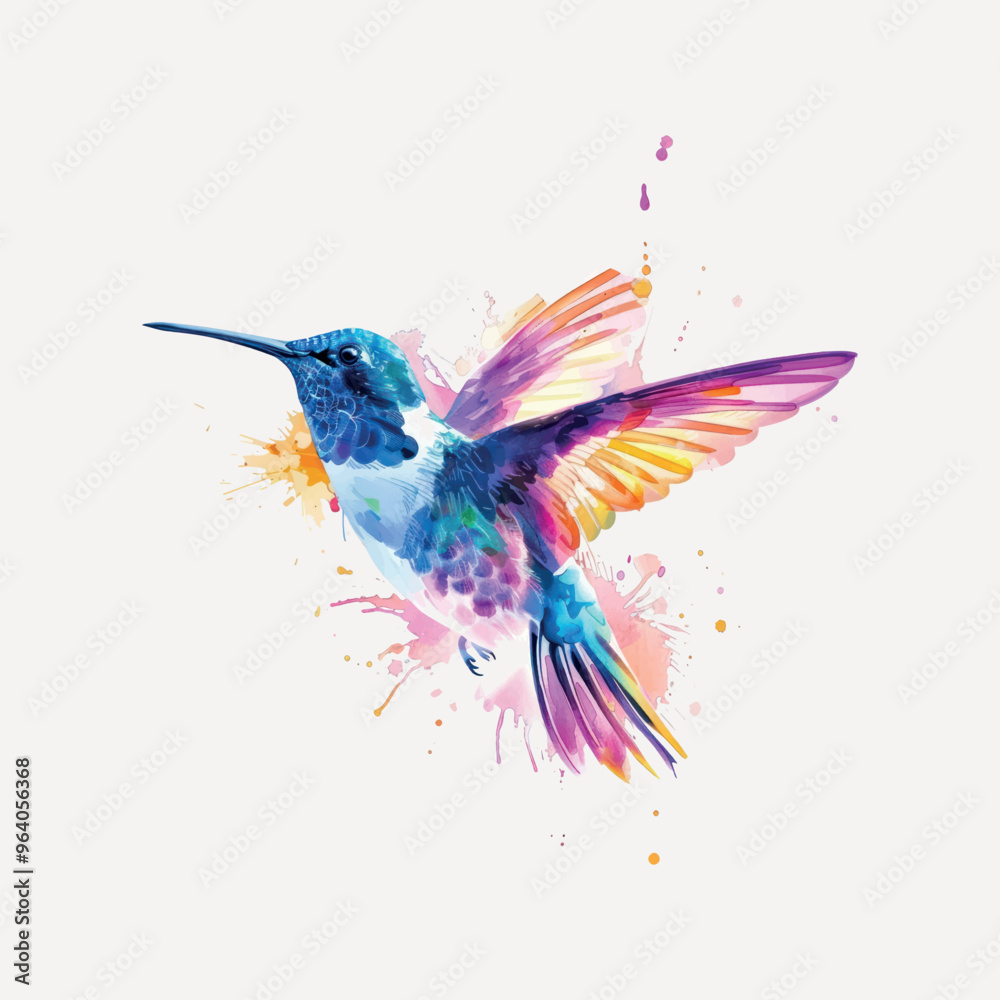 Obraz premium Colorful watercolor hummingbird illustration