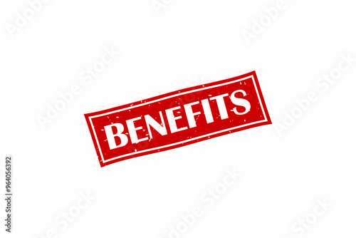 Benefits stamp, Benefits red square stamp.