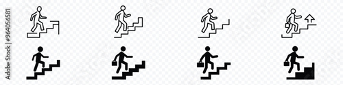 businessman walks up the stairs icon, stairs icon, Business growth icon set. Goal achievement symbol. Career Icon, Man climbing up stairs icon 