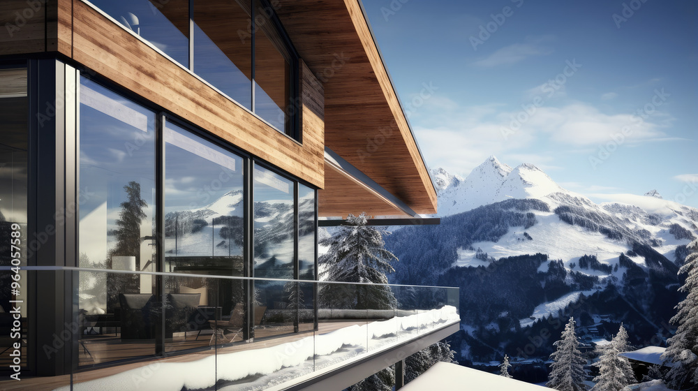 Obraz premium Luxury Mountain Home with a Stunning Snowy View
