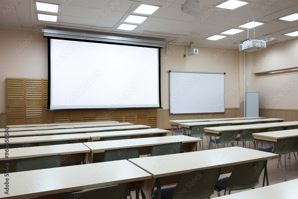 Fototapeta premium Modern Classroom Ready for an Educational Lecture