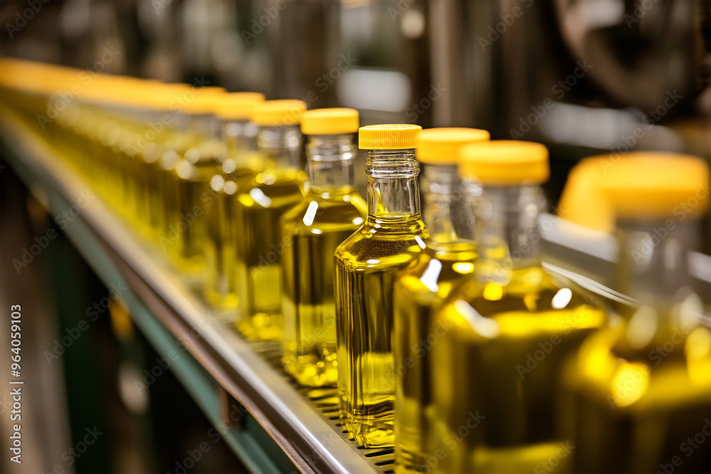 oil bottle on production line in factory oil bottle on production line in factory
