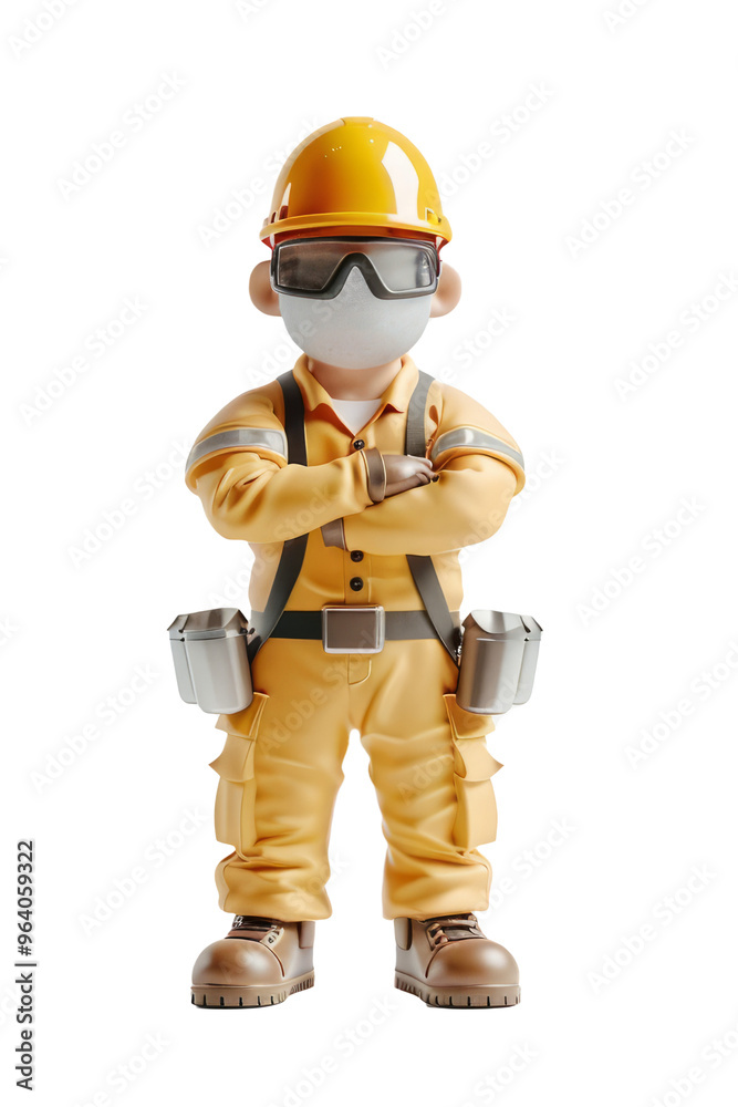 3D model of a construction worker, posed confidently on a clean white surface. 3D model of a construction worker, posed confidently on a clean white surface.