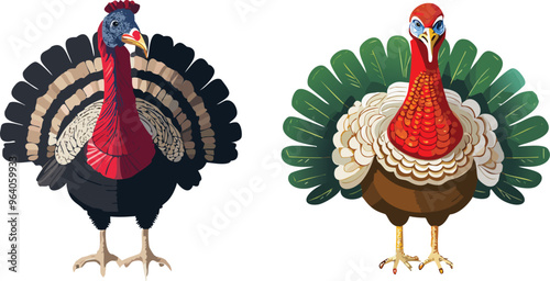 Thanksgiving, front-facing Male & Female Turkey