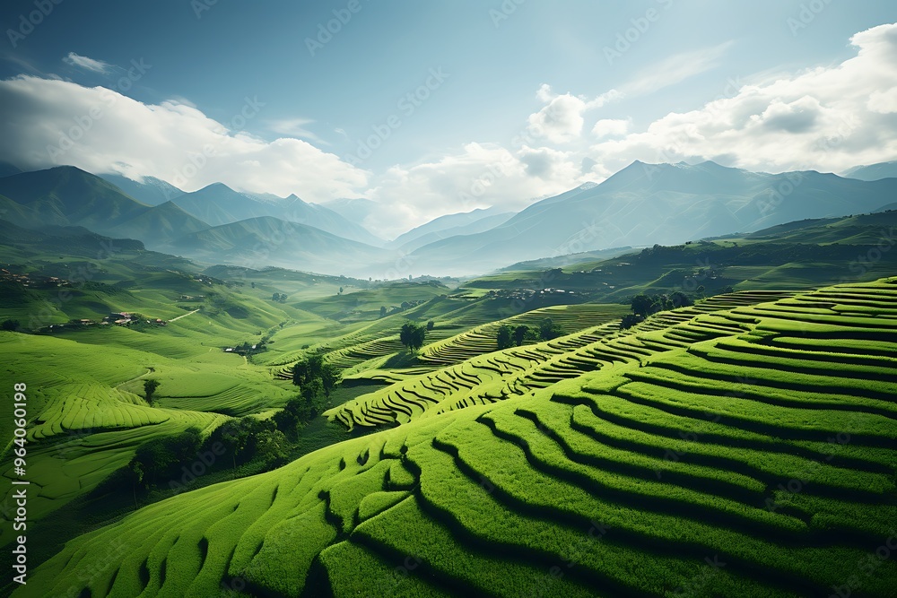 Beautiful landscape with green fields and blue sky. Beautiful landscape with green fields and blue sky.