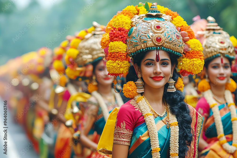 Cultural processions with colorful floats during Onam Festival Cultural processions with colorful floats during Onam Festival