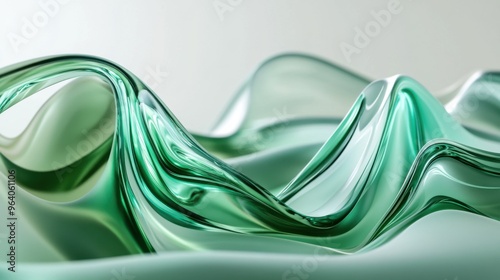 Seamless Wavy Green Glass Shapes in 3D with Fluid, Continuous Motion – Template for Background, Banner, Card, Poster