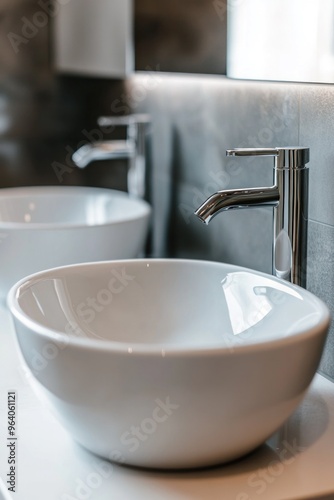 Closeup bathroom, white, clean, comfortable, ceramic tub