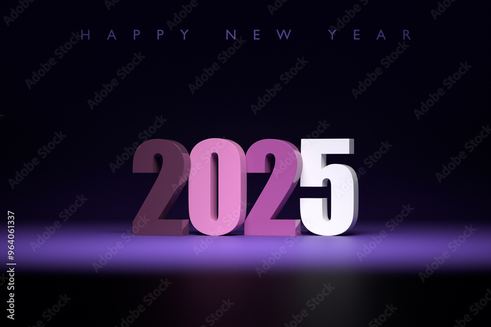 Happy New Year 2025. Volumetric multi-colored Numbers of 2025. Trendy Christmas background. Realistic 3d illustration Happy New Year 2025. Volumetric multi-colored Numbers of 2025. Trendy Christmas background. Realistic 3d illustration