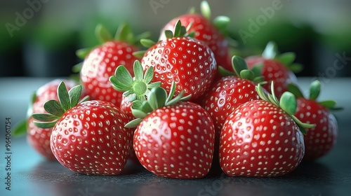 A close-up of fresh, ripe strawberries piled together.