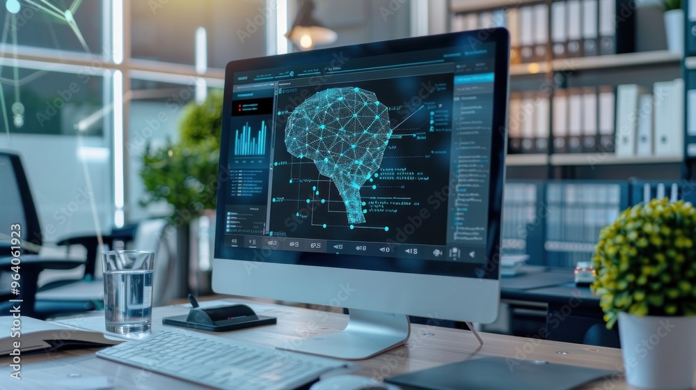 Fototapeta premium Computer screenshot showing deep learning algorithm code. With AI data analysis graphs