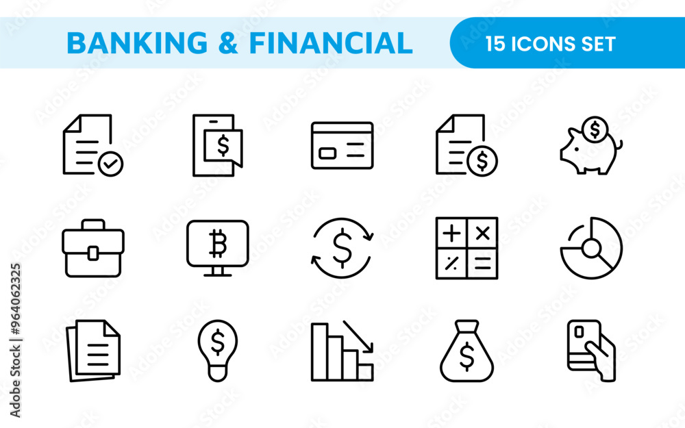 Banking and Financial Solutions Icons: A Professional Set for Financial Services, Banking Interfaces, Investment Tracking, Economic Planning, and Budgeting Banking and Financial Solutions Icons: A Professional Set for Financial Services, Banking Interfaces, Investment Tracking, Economic Planning, and Budgeting