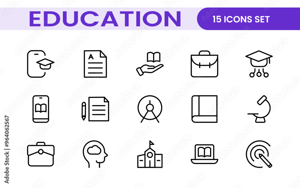 Education line icons collection. Big UI icon set in a flat design. Thin outline icons pack. Thin line icons set of academic subjects and education. Outline symbol collection. Education line icons collection. Big UI icon set in a flat design. Thin outline icons pack. Thin line icons set of academic subjects and education. Outline symbol collection.