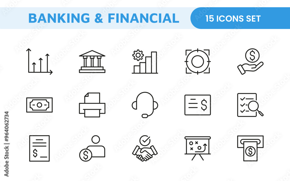 Banking and Financial Solutions Icons: A Professional Set for Financial Services, Banking Interfaces, Investment Tracking, Economic Planning, and Budgeting Banking and Financial Solutions Icons: A Professional Set for Financial Services, Banking Interfaces, Investment Tracking, Economic Planning, and Budgeting