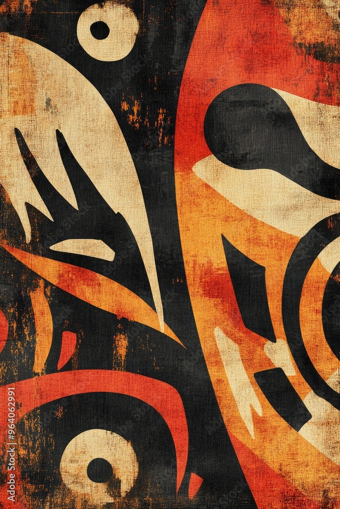 Abstract 2D cartoon backdrop featuring tribal and grunge motifs Abstract 2D cartoon backdrop featuring tribal and grunge motifs