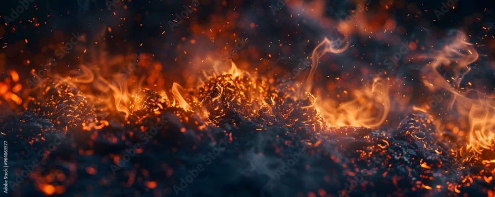 Close-up of Burning Embers with Smoke and Sparks Close-up of Burning Embers with Smoke and Sparks