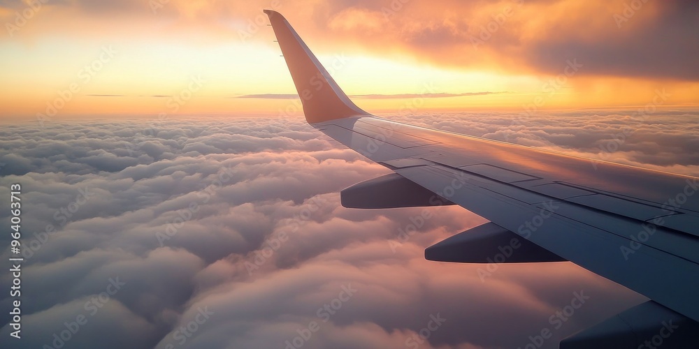 Airplane wings. Wings close-up. Dream cloud landscape. Airplane wings. Wings close-up. Dream cloud landscape.