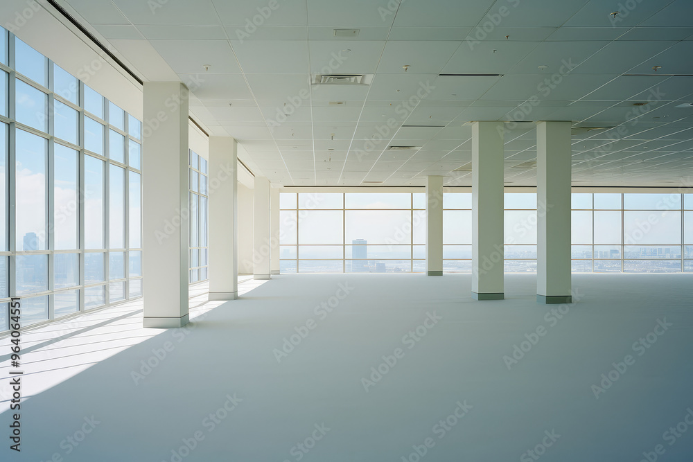 Obraz premium Bright Empty Office Space with Large Windows
