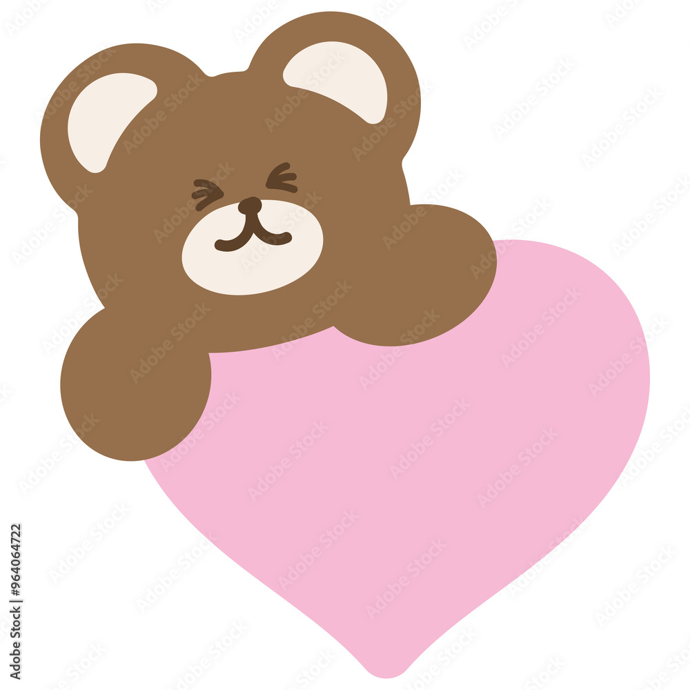 Teddy bear making cute face with pink heart for cartoon character, mascot, animal, zoo, souvenir shop, cute patch, brooch, pin, shirt print, kid doll, toy, good night sticker, love sign, Valentine's Teddy bear making cute face with pink heart for cartoon character, mascot, animal, zoo, souvenir shop, cute patch, brooch, pin, shirt print, kid doll, toy, good night sticker, love sign, Valentine's