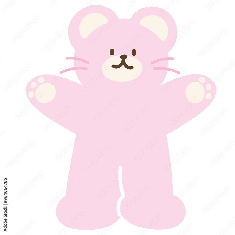 Fototapeta premium Pink teddy bear ready to hug for cartoon character, greeting card, comic, mascot, animal, zoo, souvenir shop, cute patch, brooch, shirt print, kid doll, toy, sticker, love sign, standee, expression