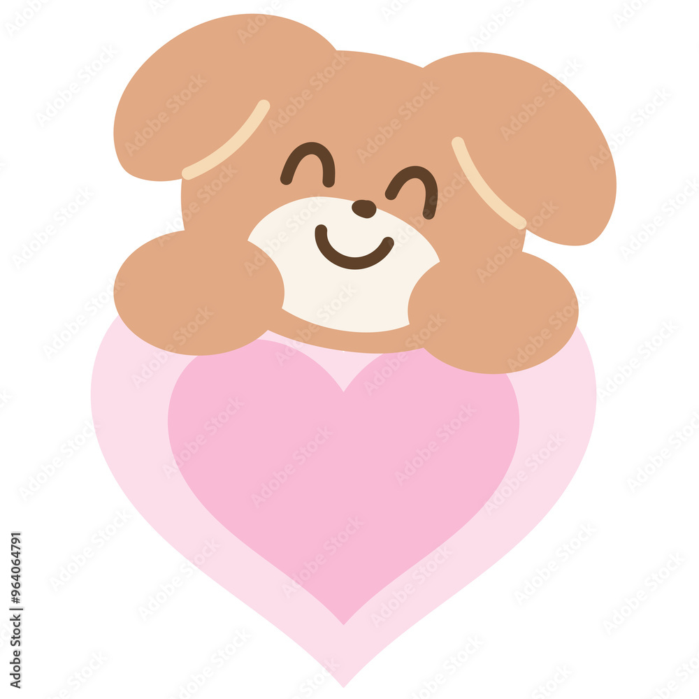Smiling puppy and pink heart for Valentine, adopt pet, rescue animal, pet shop, cartoon character, mascot, souvenir shop, cute patch, brooch, shirt print, dog doll, kid toy, sticker, love sign, comic Smiling puppy and pink heart for Valentine, adopt pet, rescue animal, pet shop, cartoon character, mascot, souvenir shop, cute patch, brooch, shirt print, dog doll, kid toy, sticker, love sign, comic