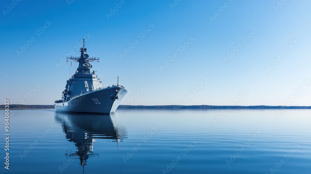 Big gray modern warship in the sea clear blue sky Big gray modern warship in the sea clear blue sky
