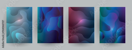 Modern abstract covers set, Modern colorful wave liquid flow poster. Cool gradient shapes composition, vector covers design.	