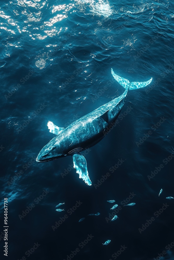 Fototapeta premium Majestic Whale Swimming in Ocean Depths with Sunlight Beams